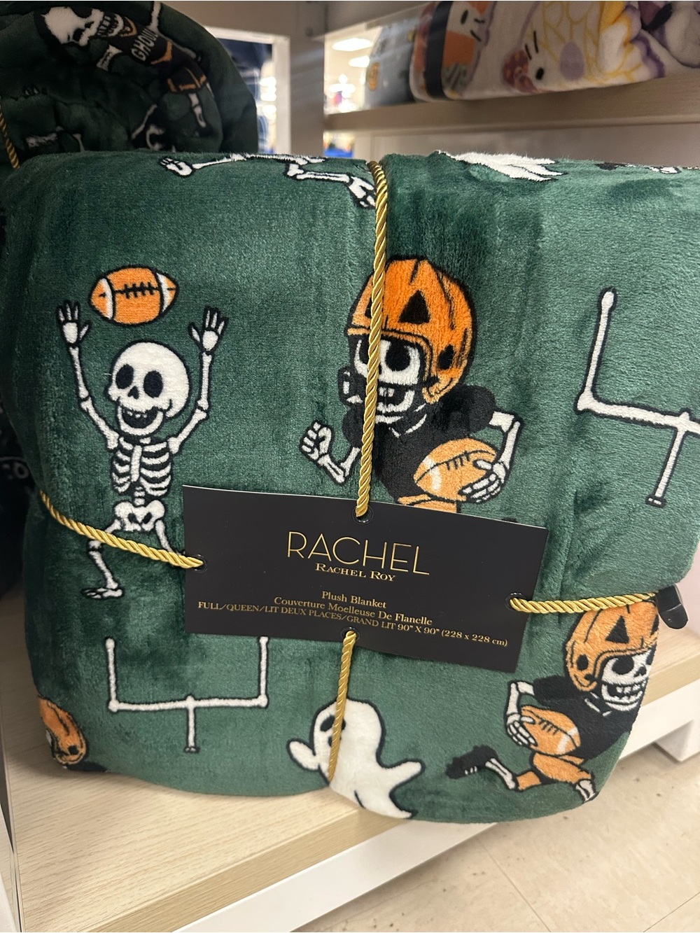RACHEL Rachel Roy Green Halloween Skeleton & Football Plush Throw